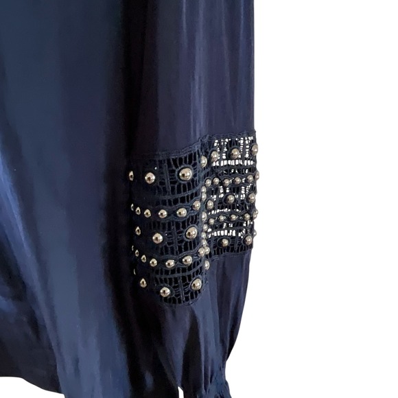 Chico's Embellished Sleeve Blouse Top Navy Blue Ruffle Neckline Sz .5 XS 6 Boho - Picture 2 of 7